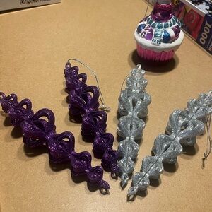 Purple & silver ornaments -5 pieces